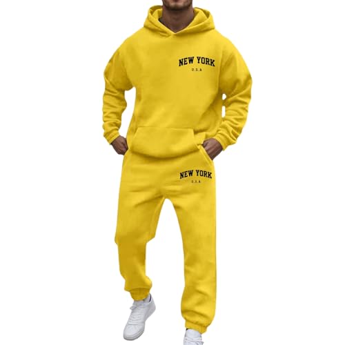 Fato de treino desportivo para homem inverno vintage fato de treino de homem completo tamanho grande roupa desportiva moda Jogger casaco com capuz e calças casaco casaco Hoodie Jersey, 01 Amarelo, L