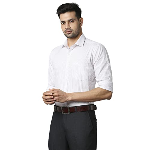 Image of Park Avenue Men's Pure Cotton Stripe Pattern Slim Fit Semi Cutaway Collar Full Sleeve Formal Shirt