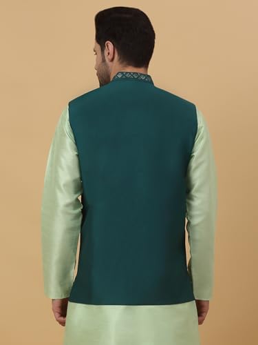 Men's Cotton Silk Sequenced Sleeveless Embroidered Floral Nehru Jacket, Ethnic Traditional Wear2