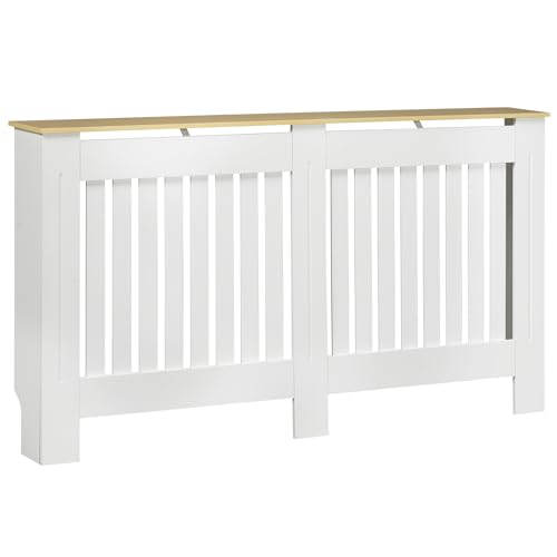 HOMCOM Cubre Radiador 152x19x83 cm Cubierta de Radiador de MDF con Dispositivo Antivuelco Diseño Moderno para Sala de Estar Dormitorio Blanco