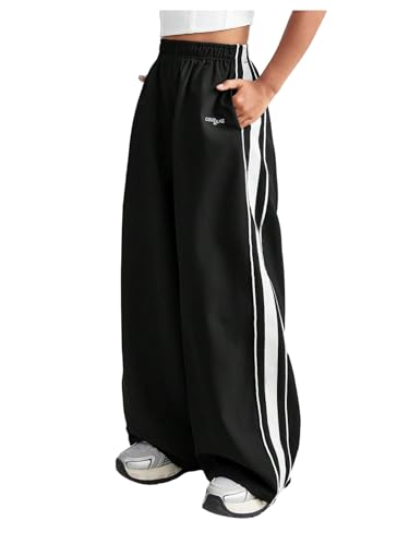 GORGLITTER Girl's Wide Leg Track Pants Baggy Color Block Casual Y2k Workout Preppy Sweatpants