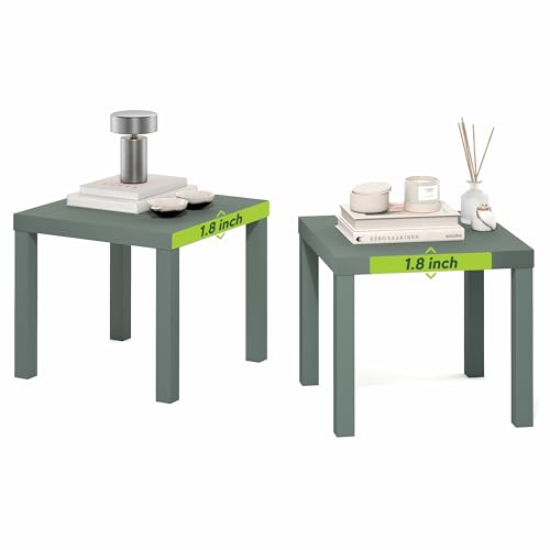 Furinno Classic Juego de 2 mesas auxiliares, Mesa Auxiliar Cuadrada, mesita de Noche con Tablero de 1.8' de Grosor, Mesa de Noche, Mesa Junto a la Cama, para Sala de Estar, Dormitorio, Verde Salvia
