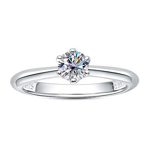 Moissanite Engagement Rings 0.5CT Round Brilliant Cut Lab Created Diamond Six Prong Solitaire...