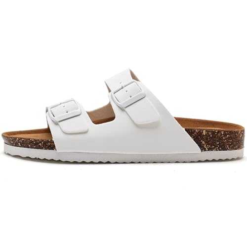Image of Torotto Womens Slides with Cork Footbed Open Toe Adjustable Webbing Flat Sandals for Walking | Beach | Indoor