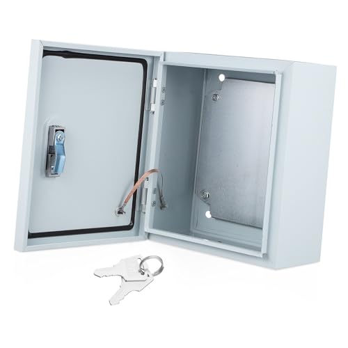 ELEOUTI Wall-Mount Electrical Junction Box 250x300x140mm Thickened Steel Enclosure with Long Lock for Outdoor and Indoor Electrical Distribution, Splashproof Project Cable Control Cabinet