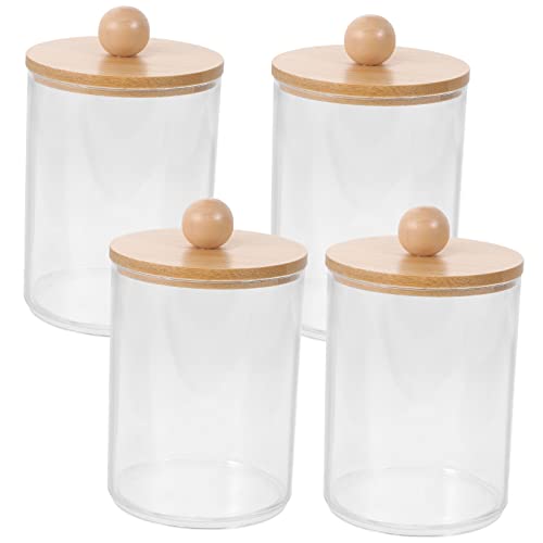 KONTONTY 4pcs Cotton Swab Storage Box Cotton Swab Dispenser Clear Storage Boxes Toothpick Holder Organizer Decorative Toothpick Dispenser Clear Cosmetic Holder Transparent Wooden