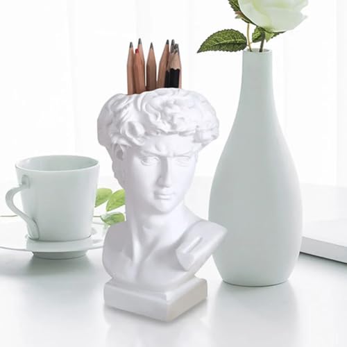 Pot de fleurs buste grec David en résine blanche de 7 x 12 cm