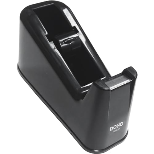 Dohe - Dispensador de Cinta Adhesiva de 19 mm x 33 m - Materiales resistentes, Cuchilla de Corte Fácil, Base Antideslizante - Material de oficina - Negro