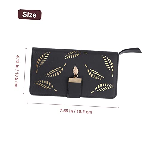 Leather Zipper Clutch Wallet for Women Purse with Card Slots Chic Design for Parties Shopping Daily Use Elegant Black Color2