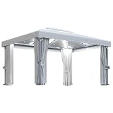 Vofikoli Gazebo con tende, 4 x 3 m, bianco crema