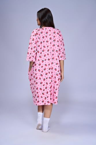 Image of LAMA STORE Women's Printed Oversized T-Shirt Dress, Cotton, 3 /4 Sleeve Length, Casual Loose Fit, Comfort Wear Extra Comfy Oversized Printed Pocket T-Shirt Dress