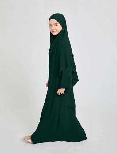 IDOPIP Muslim Dress for Girls Islamic Prayer Abaya Long Sleeve Chiffon Kaftan Robe Dresses with Hijab Ramadan Dubai Outfits2
