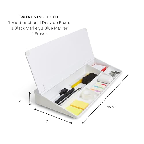 Image of GAROOD Desktop Dry Erase Board With Storage White Keyboard Whiteboard Glass White Board Whiteboard Desk Top Organizer Desk Board Buddy Phone Tablet Holder Office Accessories 15.8 X 7 X 2 Inches