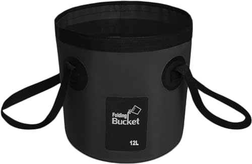 Eimer faltbar, 12L angeleimer,Tragbarer Camping Eimer mit Griff, Ultraleichter Outdoor-Waschbecken-Angeleimer, Faltbarer Eimer zum Angeln, Camping, Wandern, Autowäsche und mehr,Schwarz