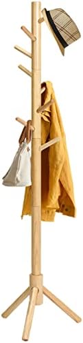 IBUYKE ウッドコートラック自立型、玄関ホールツリーコートツリー、8フック付き調節可能なコートツリー、家庭用またはオフィス用衣類、スカーフ、ハンドバッグ、ナチュラルカラーJPRF-1193