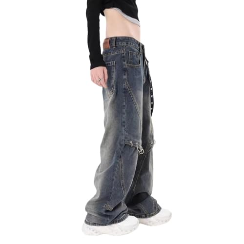 CosTribe Men's Irregular Sutures Y2k Hip Hop Baggy Jeans Wide Leg Denim Pants Patchwork Loose Fit Straight Leg Trousers3