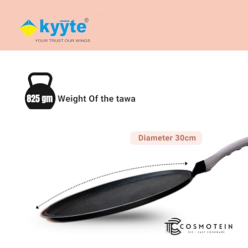 Image of kyyte CosmoTein Die Cast Non Stick Dosa Tawa 30 cm Dia Flat /Roti /Paratha /Uthappam /Chapati /Naan /Pizza Tava with 5 Layer Coating,Gas & Induction Friendly,Dishwasher Safe, PFOA&PFOS Free,Safe&Toxic-Free