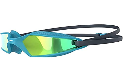 Speedo Unisex Kinder Hydropulse Mirror Junior Schwimmbrille, Marineblau/Blau Bay/Gold Gelb, Einheitsgröße