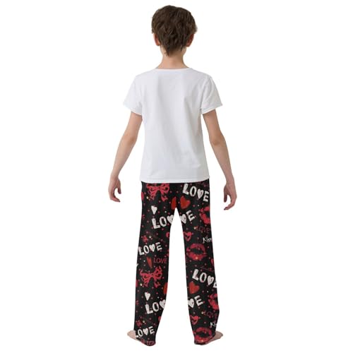 Kiss Rosette Love Boys Long Pants Soft Trousers Elastic Waist Kids Lounge Bottoms with Pockets S-XL3