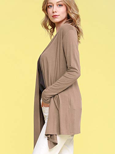 Image of Lock and Love Women's Draped Front Open Asymmetrical Cardigan - Casual Long Sleeve Lightweight Duster