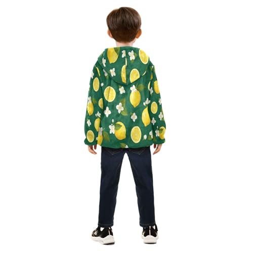 Lemon Slice Flower Green Toddler Fleece Jacket Girl Boys Hooded Fleece Jacket Coat Warm Outwear Zip-up 3-10T4
