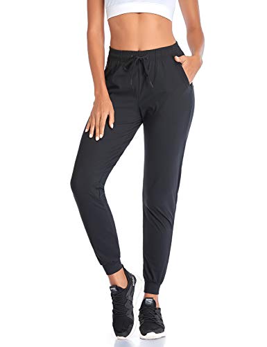Safort Women's Athletic Joggers Pants Drawstring Running Sweatpants with Four Pockets Lightweight Sports Yoga Track Pants, Black XXL