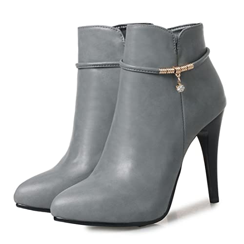 VOKLIN Women's Fashion Pointed Toe Stilettos High Heel Dressy Ankle Boots Side Zipper Elegant Short Booties2
