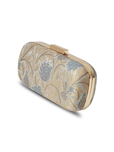 Image of THE TAN CLAN Elora Banarasi Long Clutch Purses Luxury Handbags Bag for Women - Elegant Evening Handbag, Stylish Purse with Magnetic Closure