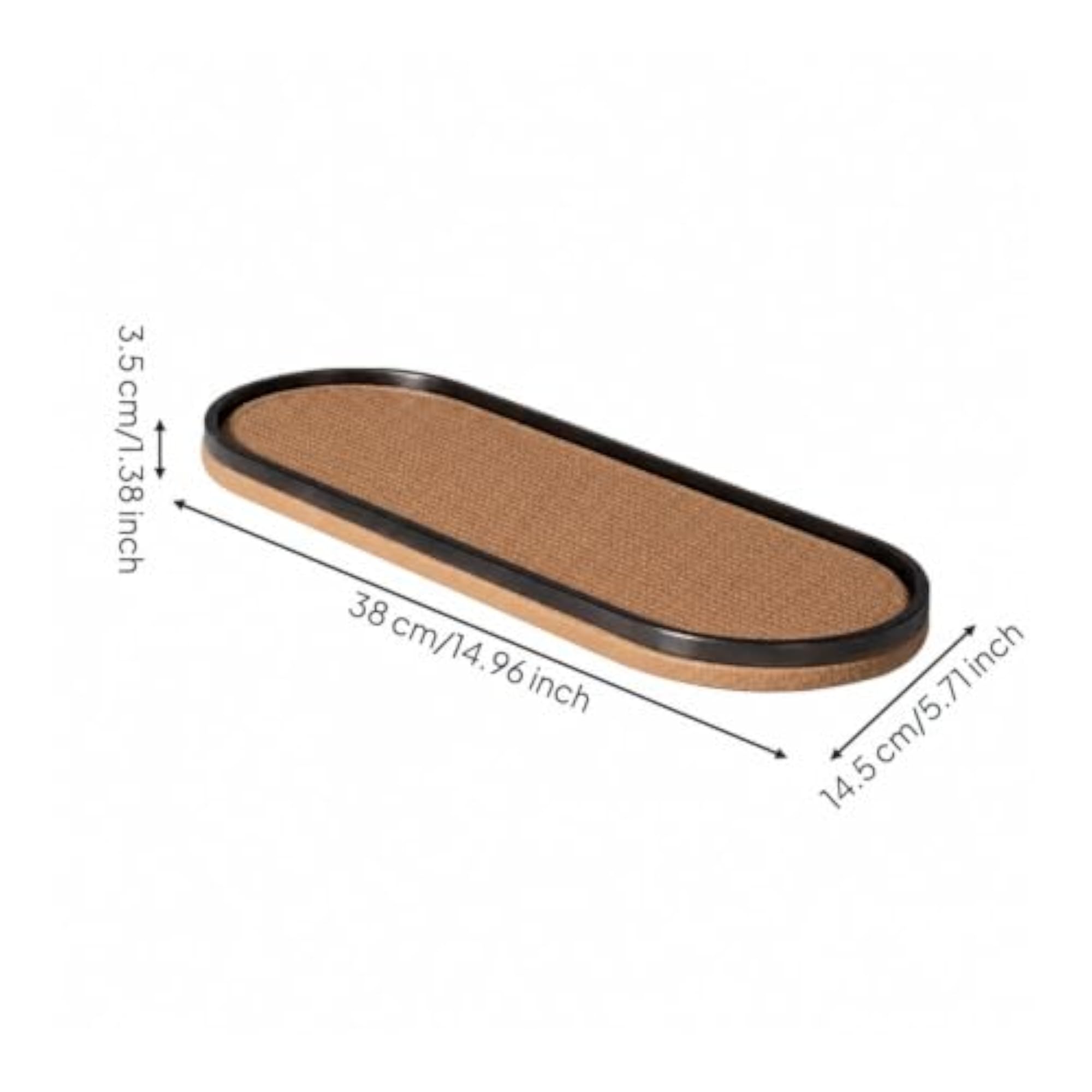 Slim Oval Leather and Metal Tray, Textured Bedside Decor