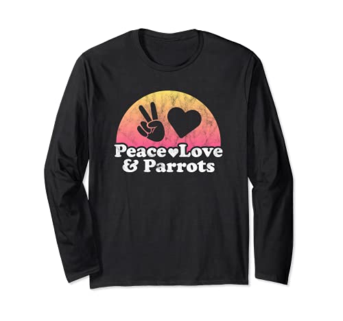 Peace Love and Parrots Parrot Long Sleeve T-Shirt, Black