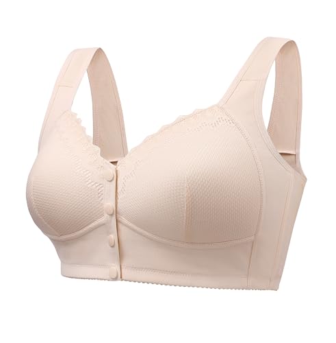 Bras for Older Women No Underwire Comfortable Full Coverage Front Closure Bralettes Wireless Wirefree Everyday Bras,Apricot,36B