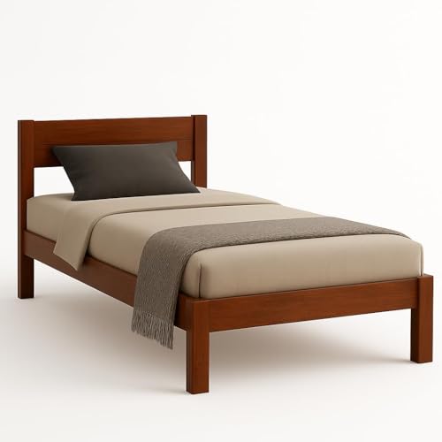 Image of KR Furniture Solid Sheesham Wood Single Bed | Wooden Cot with Headboard | Modern Bedroom Furniture | Strong Frame Support | Bedroom, Hostel, PG & Hotel Use | Walnut Finish