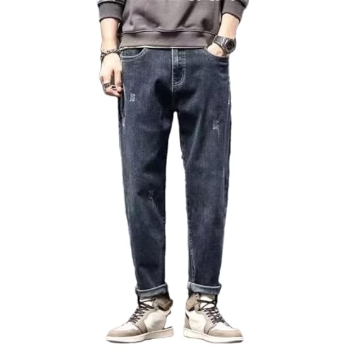 Men's Wear-Resistant Outside Trousers High Street Denim Pants Straight Leg Ankle-Length Jeans
