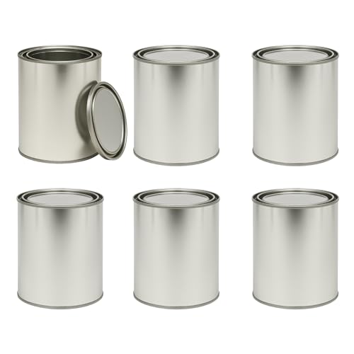 BodyShop Essentials Empty Metal Paint Cans with Lids Pint (16 oz) & Quart (32 oz) Sizes Multiple Pack Options Durable Tin-Plated Steel for Paint Solvents Crafts & Storage (6 Quart)