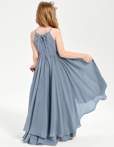 Junior Bridesmaid Dresses for Teen Girls High Low Tiered Ruffle Flower Girl Dress Halter Ruched Wedding Party Dress2