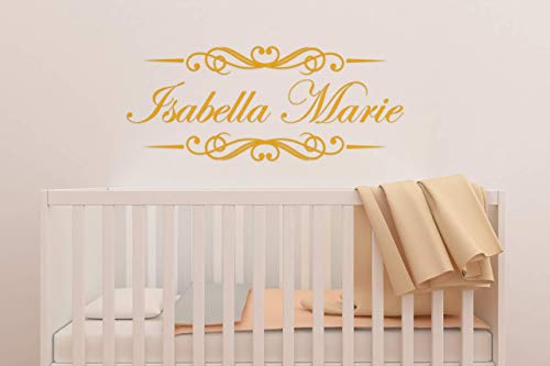 Custom Name Decorative Border Nursery Wall Decal - Girls Personalized Name Decorative Wall Sticker - Custom Name Sign - Custom Name Stencil Monogram - Girls Nursery Wall Decor