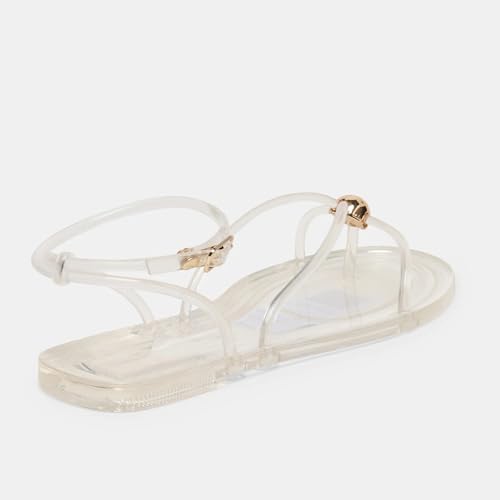Image of Jelly Strappy Flat Sandals for Women Open Round Toe Thong Sandals Dressy Beach Flip Flop Comfortable Slides