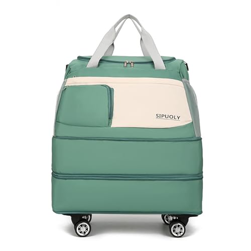 Expandable Foldable Duffel Bag Rolling Duffle Bag with Detachable Wheels Travel Luggage Bag Convertible Gym Bag Travel Bag Large Weekend Bag for Men Women (Green)