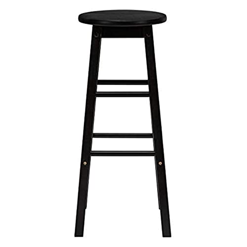 Image of PJ Wood Classic Round Seat 24 Inch Tall Kitchen Counter Stools for Homes, Dining Spaces, and Bars with Backless Seats, Square Legs, Black, Set of 2