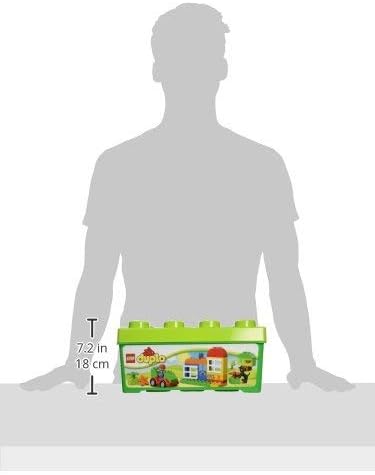 Diagram showing the dimensions of the LEGO DUPLO storage box.