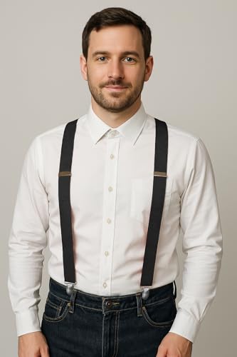 Image of RBOCOTT Mens Solid Color Suspender with 3 Cilps Adjustable Braces