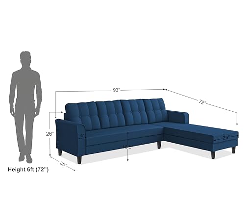 Image of Adorn India Maddox Tufted L Shape 6 Seater Sofa Set RHS (Blue) (3 Year Warranty)
