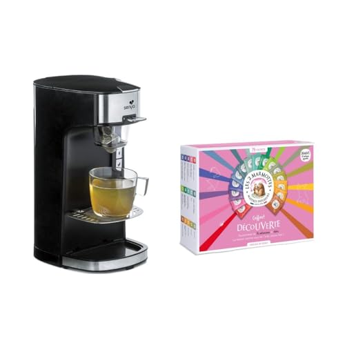Senya Set Machine à thé, théière électrique Noire Tea Time & Le Coffret Découverte Comprenant 72 sachets -Les 2 Marmottes, Plastique, 550 milliliters, Noir