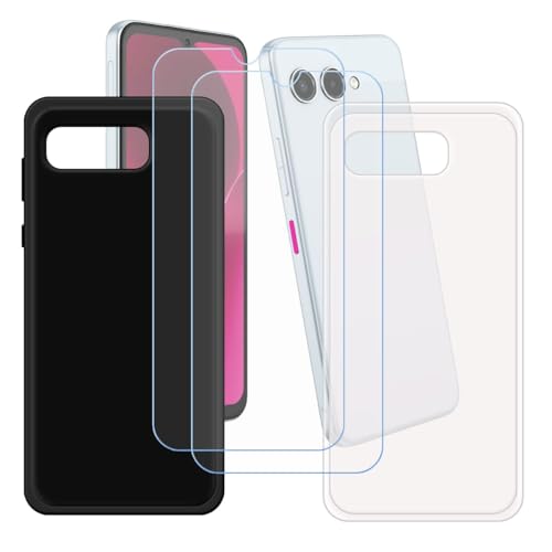 LCEHTOGYE Funda para T-Mobile T Phone 3 + 2 x Vidrio Templado Película Protectora Pantalla,Translúcido + Negro Carcasa Silicona Gel TPU Suave Protectora Caso Case para (6,6')