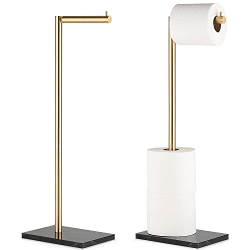 MARMOLUX ACC Free Standing Gold Toilet Paper Holder Stand with Black Marble Base and Storage | 4 Jumbo Roll Bathroom Hardware Toilet Tissue Organizer | Stainless Steel Bathroom Decor Accessory