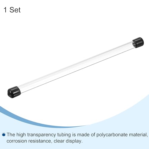 Image of PATIKIL Clear Rigid Tube Round Plastic Tubing with Black Rubber Caps Polycarbonate Water Pipe, 305mm / 12 Inch Length, 7mmx8mm /0.28 inchx0.31 inch, 1 Set