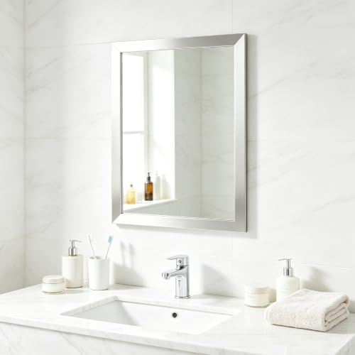Image of Rectangular Wall Mirror 20x16 Inch Bathroom Mirror for Over Sink, Nickel