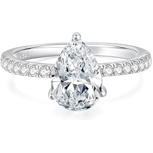 3.5CT Oval Solitaire Engagement Ring, Women's Engagement Rings, 925 Sterling Silver Fake Diamond Ring Cubic Zirconia Engagement Ring18K White Gold Plated Oval Rings for Women A-Pear 5.5
