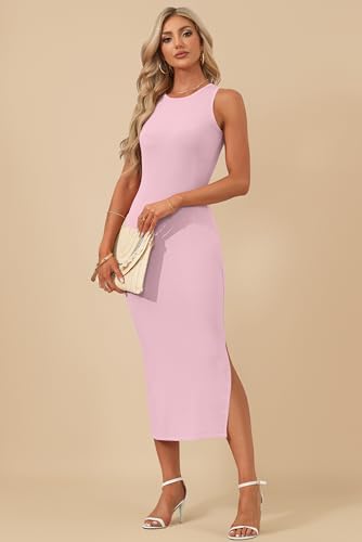 Image of AUSELILY Womens Summer Bodycon Dresses 2026 Basic Casual Sleeveless Knit Tank Midi Dress