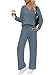 VUTRU Damen Zweiteiler Trainingsanzug Elegant Baumwolle Rundhals Jogginganzug Langarm Tshirts und weite Hose mit Taschen Sport Anzug für Damen Blau L